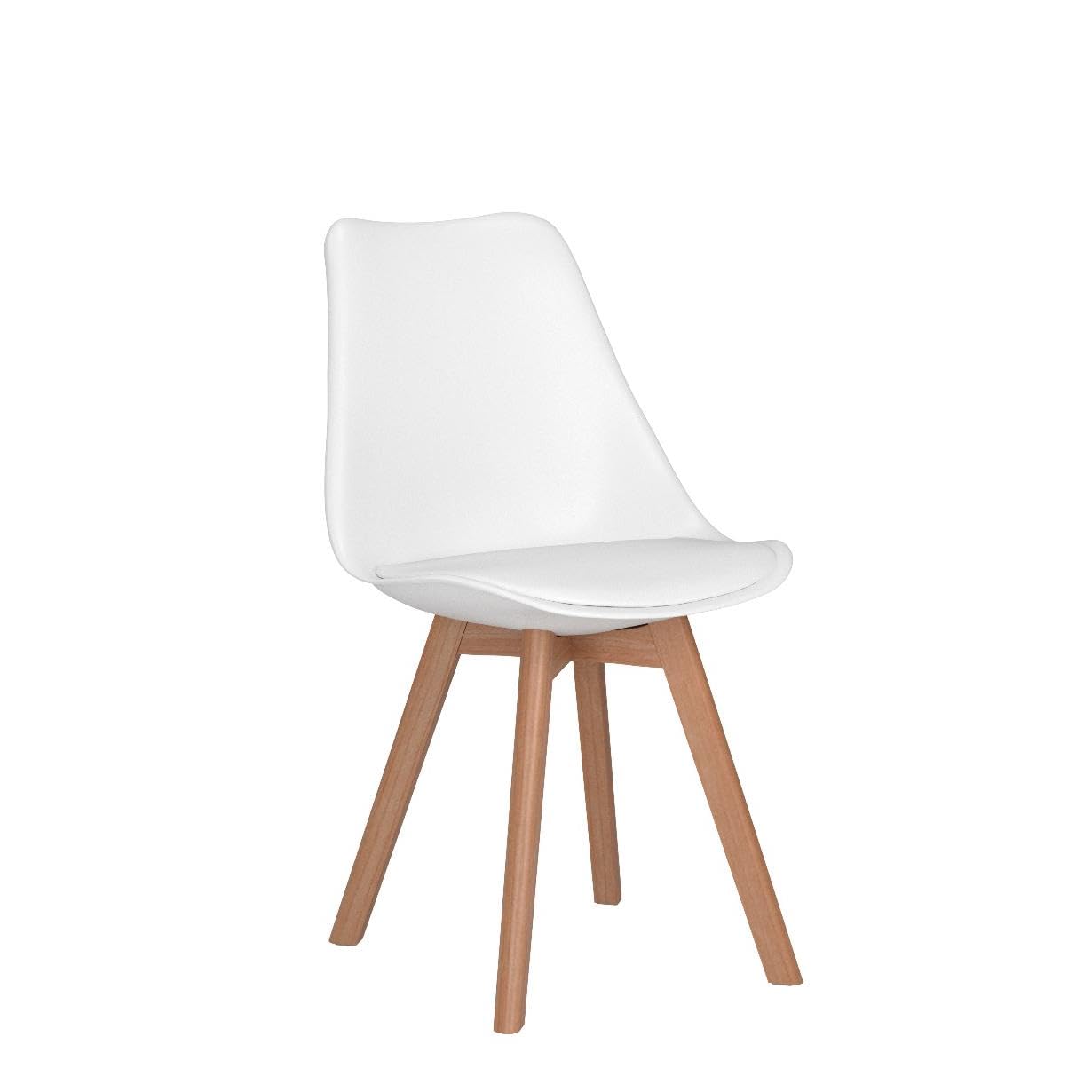 CangLong Dining Chairs Set of 4, Mid Century Modern Kitchen and Dining Chair, Soft Padded Dining Desk Chairs with Wood Legs, for Kitchen, Dining, Living Room & Bedroom, White
