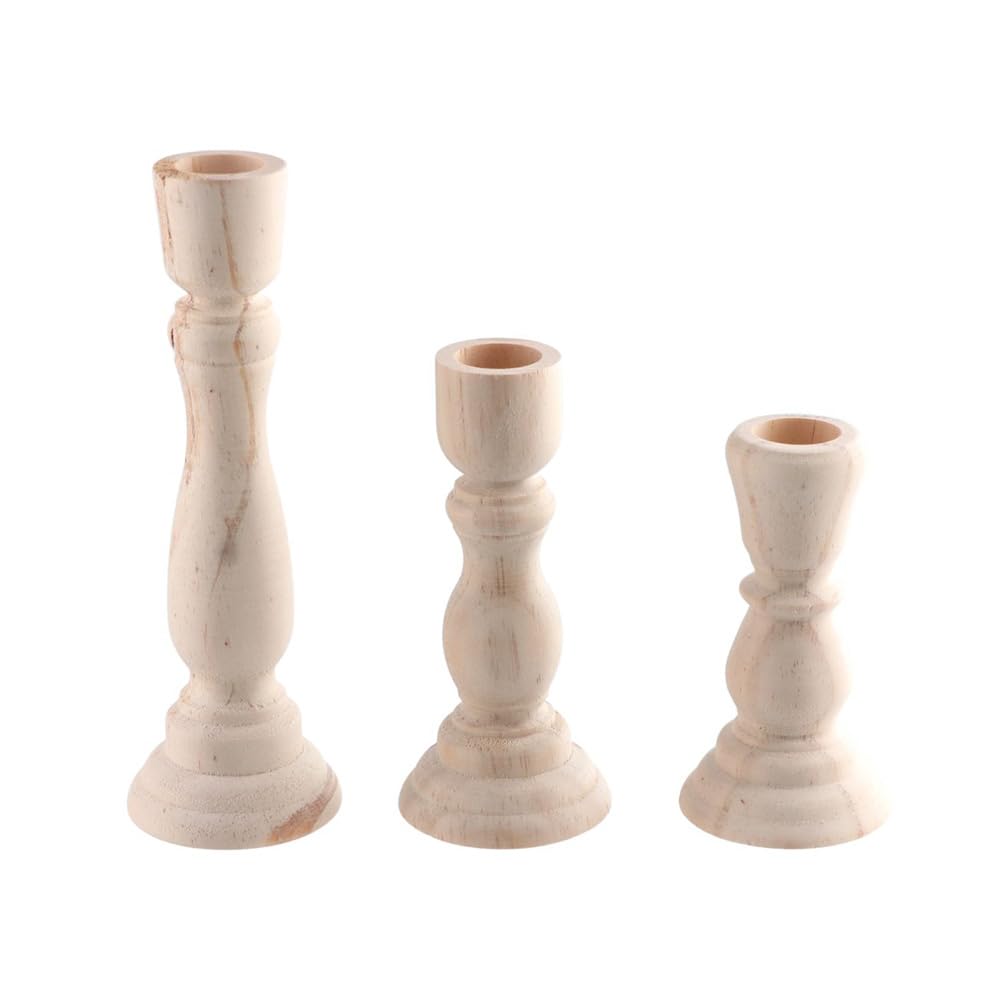 3Pcs Wooden Candle Holders,Unfinished Wood Candlesticks Holders Pillar Taper Candle Stands for Rustic Wedding Party Birthday Home Decoration