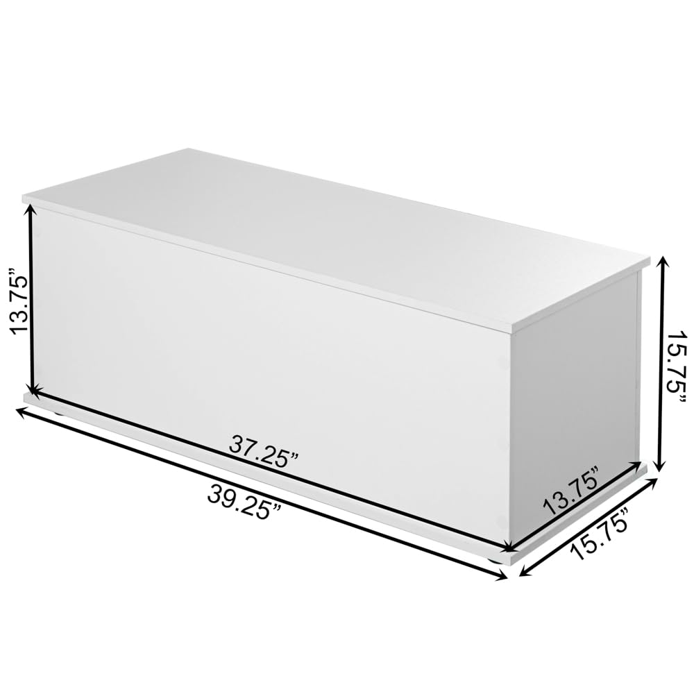 Basicwise Multi Purpose White Wooden Storage Box, Organizer and Bench Perfect Furniture to Add Accent in Entryway and Keep Shoes, Bedroom Bench, Playroom Storage or Window Table in Your Living Room