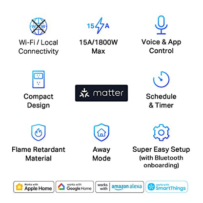 TP-Link Tapo Matter Compatible Smart Plug Mini, Compact Design, 15A/1800W Max, Super Easy Setup, Works with Apple Home, Alexa & Google Home, UL Certified, 2.4G Wi-Fi Only, White, Tapo P125M