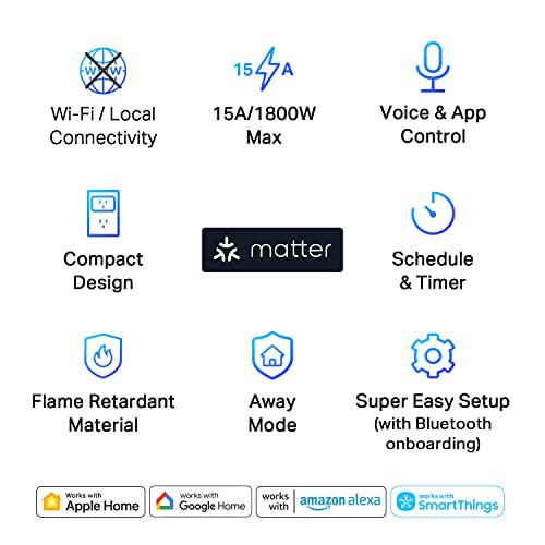 TP-Link Tapo Matter Supported Smart Plug Mini, Compact Design, 15A/1800W Max, Super Easy Setup, Works with Apple Home, Alexa & Google Home, UL Certified, 2.4G Wi-Fi Only, White, Tapo P125M(3-Pack)