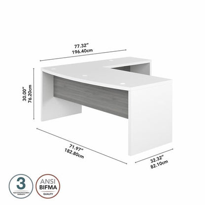 Bush Business Furniture L Shape Desk with Wire Management | Echo Collection Corner Bow Front Table for Home Office with Quick-to-Assemble Hardware | 72Wx77Lx30H