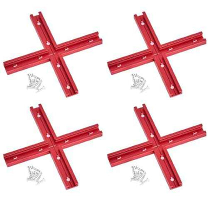 T Track 3" Intersection Kit with Wood Screws-Double Cut Profile Universal T-Track with Predrilled Mounting Holes - Woodworking-Fine Sandblast Anodized-Red Color-4PK