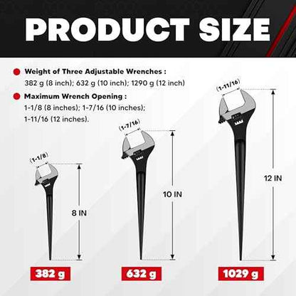 C&T 3-Piece Adjustable Spud Wrench and Pry Bar Set, Spud Wrench, Nail Puller, Claw Bar, Cats Paw Nail Puller, Universal Wrenches, 8In, 10In, 12In, CR-V, Suitable for Home Renovation and Woodworking