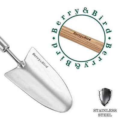Berry&Bird Garden Trowel with Long Handle, 23.43in Stainless Steel Short Shovel with Wood Handled for Digging, Gardening, Transplanting, Planting and Weeding