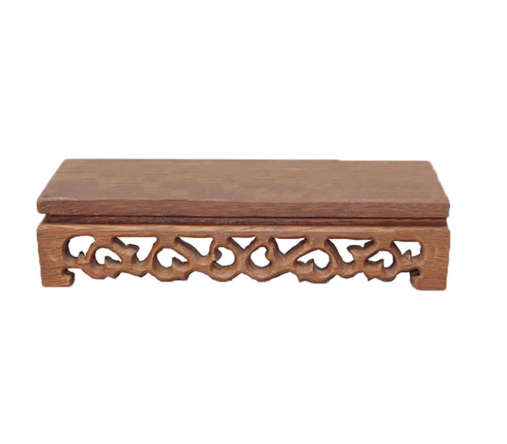 GOLDY&WENDY Chinese Wooden Rosewood Base Rectangular Carved Vase Buddha Plant Display Stand Craft Pedestal