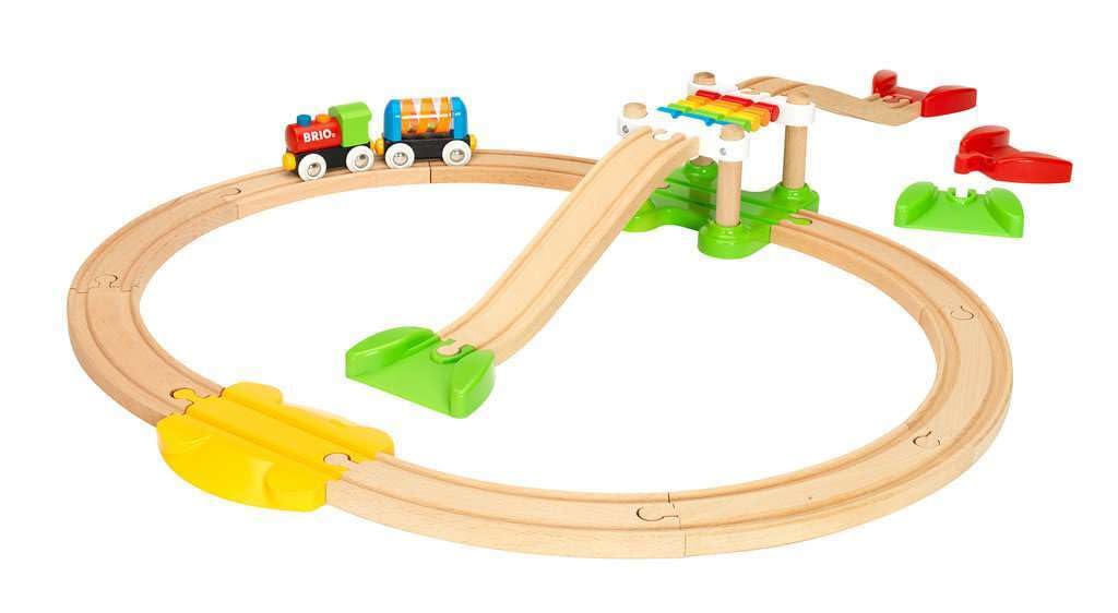 BRIO My First Railway Beginner Pack - 18-Piece FSC-Certified Wood Train Set - Compatible with All BRIO Sets - Includes Rainbow Bridge & Rattle Wagon - Safe Play - Toddlers Ages 18 Months & Older