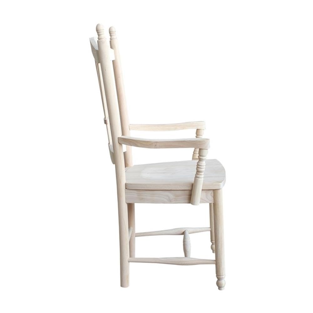 IC International Concepts, SheafBack Arm Chair, 225lbs wt capacity, Solid Real Wood, Sturdy Parawood, DIY, Paint/Stain Ready, Unfinished
