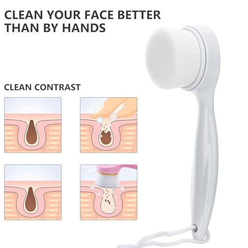 2 Pack Soft Bristle Facial Cleansing Brush for Deep Pore Cleaning, Face Exfoliating Scrub Brush for Face Cleansing Skincare Massaging (Pink and Jade White)