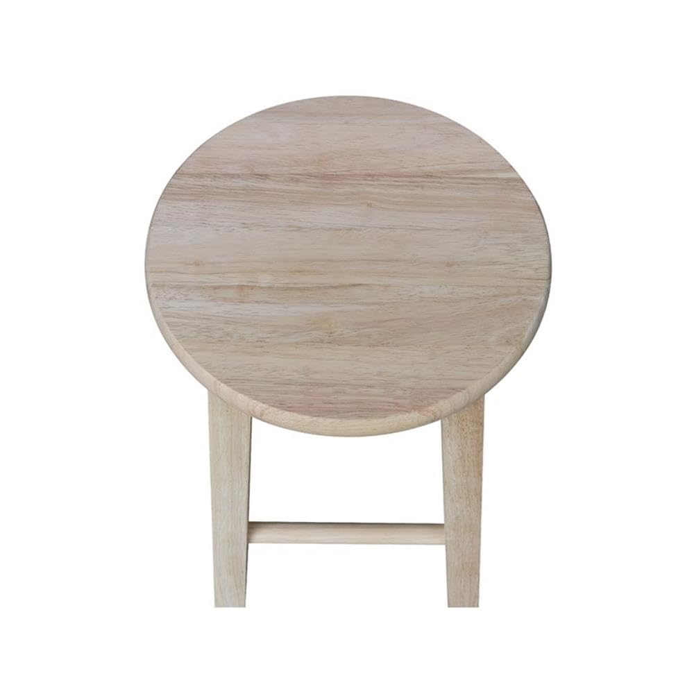 International Concepts Round Top Bar Stool, 18-Inch Seat Height, Solid Parawood, Unfinished