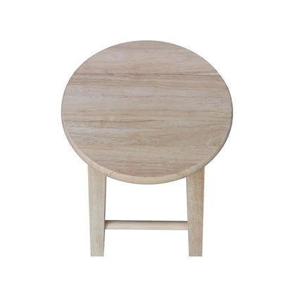International Concepts Round Top Bar Stool, 18-Inch Seat Height, Solid Parawood, Unfinished