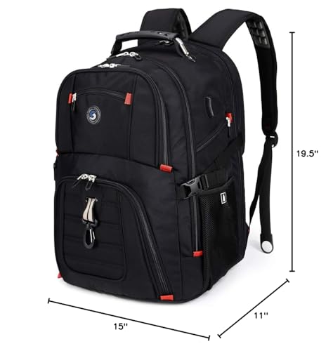 SHRRADOO Extra Large 50L Travel Laptop Backpack with USB Charging Port, College High School Backpack Airline Approved Business Work Bag Fits 17 Inch Computer for Men Women