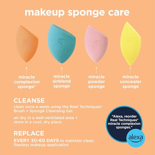Real Techniques Iconic Blend + Set Makeup Sponge Duo, Makeup Blending Sponges, For Liquid, Cream, & Powder, Cloud Skin, Powder Sponge & Foundation Sponge, Latex-Free, Vegan & Cruelty Free, 2 Count