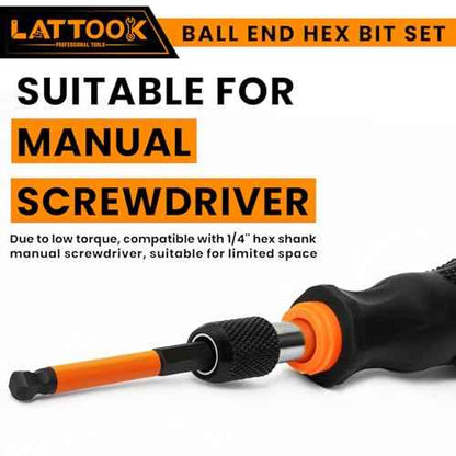 Ball End Hex Head Allen Wrench Drill Bit Set with T Handle Ratchet Driver, 24PCS Metric & SAE Ball End Hex Bit Set Allen Key Bit Set Hex Key Drill Bit Set with T Handle, S2 Steel, 2.5'' Long