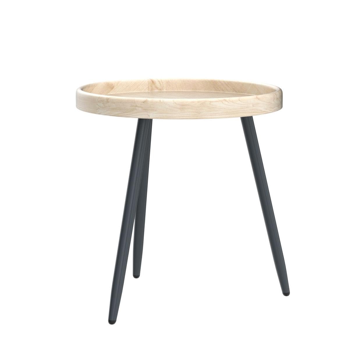 LITA Log Desktop Round Side End Table, Indoor Outdoor Wooden Tray Nightstand Table with Metal Stand for Living Room Bedroom Office Small Spaces (M)
