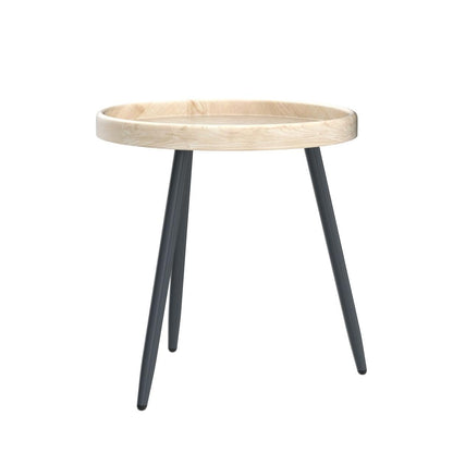 LITA Log Desktop Round Side End Table, Indoor Outdoor Wooden Tray Nightstand Table with Metal Stand for Living Room Bedroom Office Small Spaces (M)