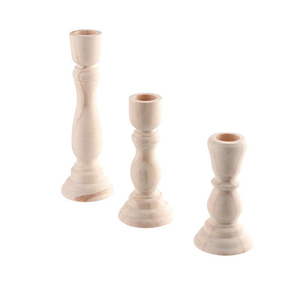 3Pcs Wooden Candle Holders,Unfinished Wood Candlesticks Holders Pillar Taper Candle Stands for Rustic Wedding Party Birthday Home Decoration