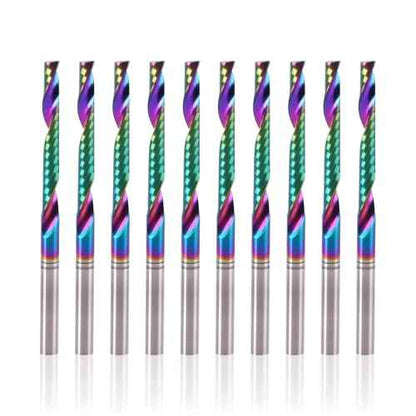 10 Pcs O Flute Up Cut Router Bits, 1/8-inch Shank Single Flute CNC End Mill, Spiral Solid Carbide Milling Cutters with DLC Coating, Ideal for Aluminum, Plastic, Acrylic, Wood, MDF and PVC