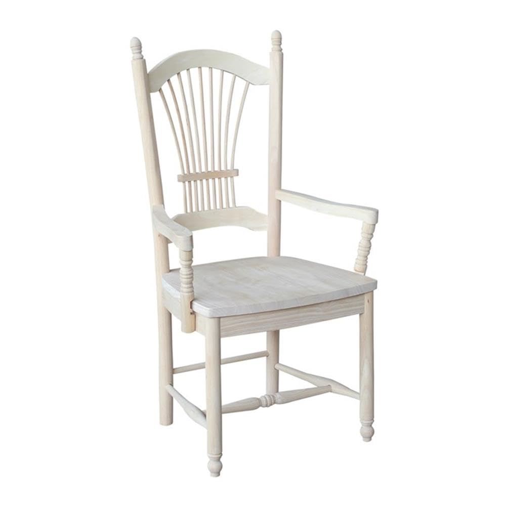 IC International Concepts, SheafBack Arm Chair, 225lbs wt capacity, Solid Real Wood, Sturdy Parawood, DIY, Paint/Stain Ready, Unfinished