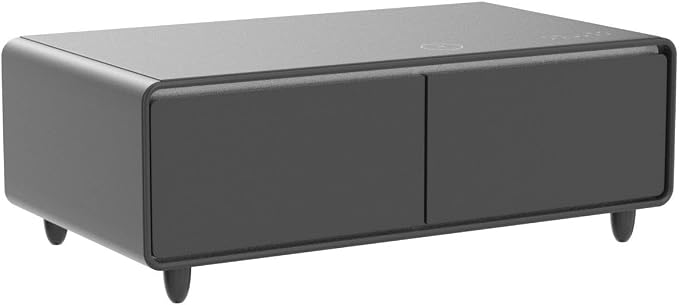 LIVTAB Smart Coffee Table, 27.8" D x 51" W x 18.1" H, Living Room Table with Built in Fridge and Speakers, Smart Table with 15W Wireless Charging, USB Chargers and 110V Outlets (Black)