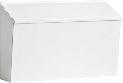 Dalmbox Wall-Mount Mailbox Large Mailbox for Post Rust-Proof Galvanized Steel Box for Outside or Townhouse Horizontal Style, White, 15.7” x 4.3” x 9.4”