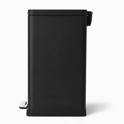 Home Zone Living 12 Gallon Slim Kitchen Trash Can with Soft Close Lid, Step Pedal, Bag Tuck Band, and Removable Liner, Stainless Steel, Black