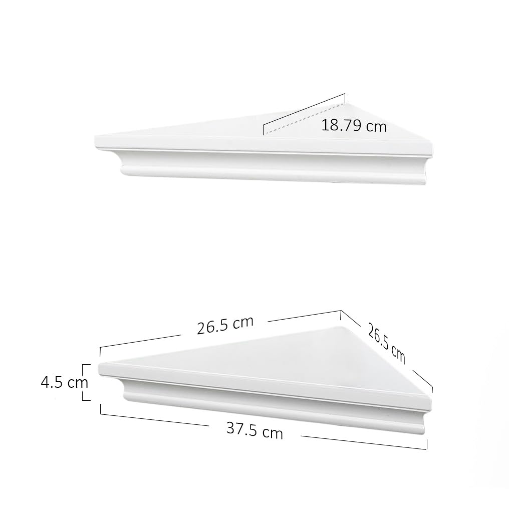 AHDECOR White Corner Shelves, Stylish Wall Mounted Corner Shelf for Space-Saving Storage in Living Room, Bedroom, and Office, Set of 2