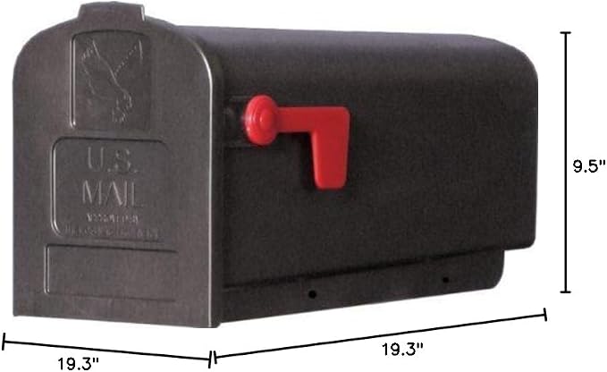 Gibraltar Deluxe Polybox Plastic Post Mounted Black Mailbox 9-9/16 in. H x 7-7/8 in. W x 19-3/8 in. L