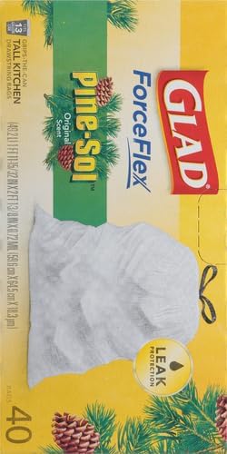 Glad ForceFlex Tall Kitchen Drawstring Trash Bags, 13 Gal, Pine-Sol Original