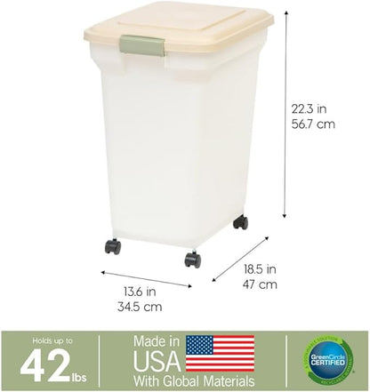 IRIS USA Airtight Dog Food Storage Container, WeatherPro, Removable Wheels