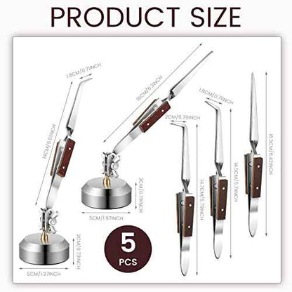 5 Pcs Soldering Tweezers Set 3 Pcs Cross Lock Solder Tweezer 2 Pcs Jewelry Third Hand Tools with Base 360¡Æ Rotation for Jewelry Making, Welding, Repairing