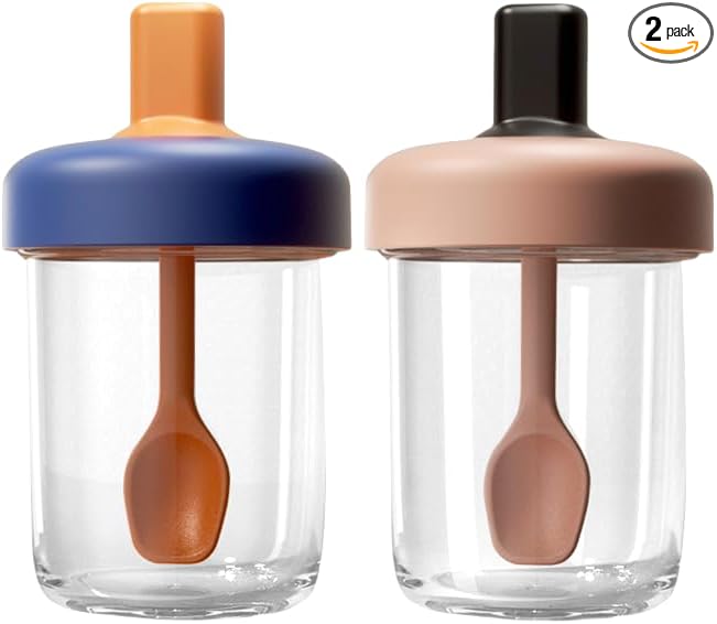 2 Pack Overnight Oats Containers with Lids and Spoons, 13.5 oz Breakfast Yogurt Cup to Go, for Milk, Cereal, Oatmeal (Blue+Pink)
