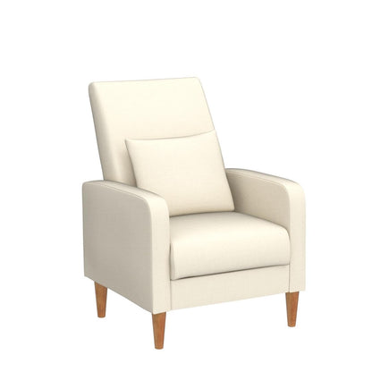 COLAMY Mid-Century Modern Upholstered Accent Chair with Back Pillow & Solid Wood Legs, Fabric Cozy Armchair for Living Room, Bedroom, Reading Nook, Apartment & Small Spaces, Beige