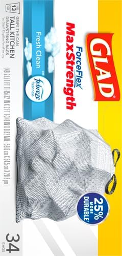 Glad ForceFlex MaxStrength Kitchen Trash Bags, 13 Gal, Fresh Clean Febreze