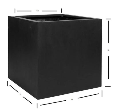 Greeneria Elegant Modern Black Matte Square Indoor Outdoor Planter Pot – 12”H x12”W x 12”L - Cube Shaped Flower Pot