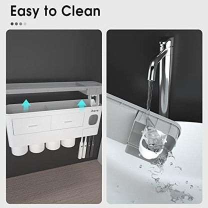 iHave Toothbrush Holders for Bathrooms, 4 Cups Toothbrush Holder Wall Mounted