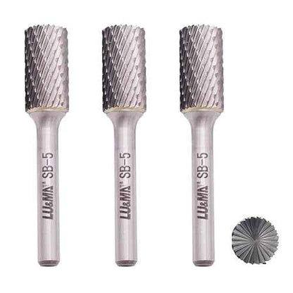 LU&MN SB-5 Tungsten Carbide Burr Cylinder Shape Double Cut Rotary Burrs File(1/2''cutter Dia,1''Cutter Length) with 1/4'' (6.35mm) Shank dia,3PCS