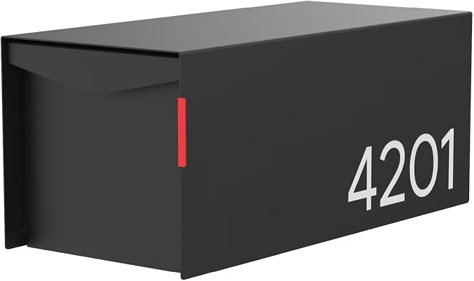 Olio Home Mailbox | Modern Design Personalized Thompson Flat Top Post Mount Mail Box | 20.5” x 9.2” x 8.5” | Galvanized Steel Mailboxes for Outside | Made in USA Mail Boxes for House | Black