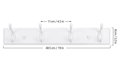 Badiano Wooden Coat Rack, Wall-Mounted Organizer for Closet, Entryway, Hallway, Foyer, Bedroom, Heavy Duty Double Hooks for Hanging Towels, Bags, Hats, Jackets, Key (White, 4 Hooks)