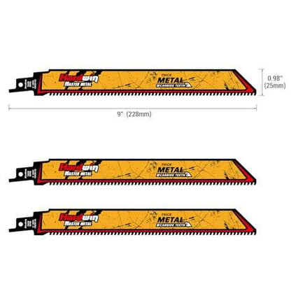 Carbide Reciprocating Saw Blades, 9-Inch 8 TPI ? High-Speed Cutting for Hard Metals, Cast Iron, Alloy Steel. Durable Carbide Teeth, Efficient Cutting. Universal 1/2-Inch Shank, 3-Pack.