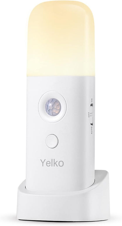 YELKO Rechargeable Night Light, Motion Sensor, Warm White 1Pack | Handheld Portable, Dimmable, 2000mAh Battery Powered, 5-Level Brightness, For Seniors Kids Adults