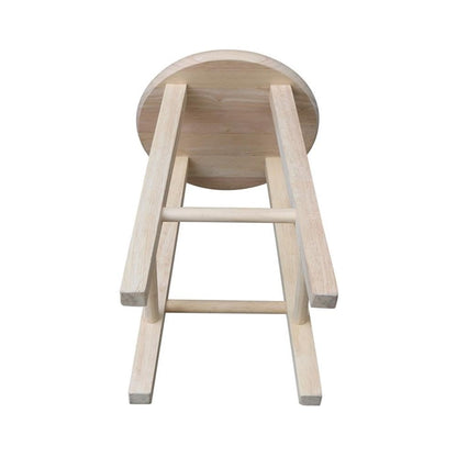 International Concepts Round Top Bar Stool, 18-Inch Seat Height, Solid Parawood, Unfinished