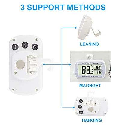 Waterproof Refrigerator Fridge Thermometer, Digital Freezer Room Thermometer, Max/Min Record Function Large LCD Screen and Magnetic Back for Kitchen, Home, Restaurants (2 Pack)