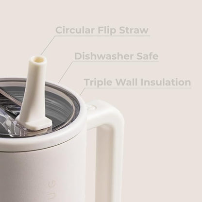 HydroJug Traveler - 32 oz Water Bottle with Handle & Flip Straw - Fits in Cup Holder, Leak Resistant Tumbler-Reusable Insulated Stainless Steel & Rubber Base - Gifts for Women & Men, Cream