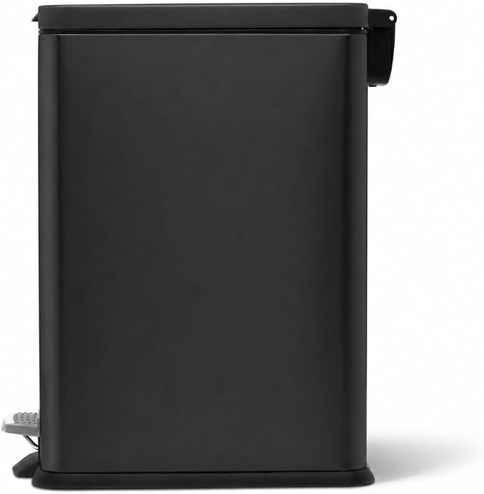 Home Zone Living 8 Gallon Slim Kitchen Trash Can with Soft Close Lid, Step Pedal, Bag Tuck Band, and Removable Liner, Stainless Steel, Matte Black