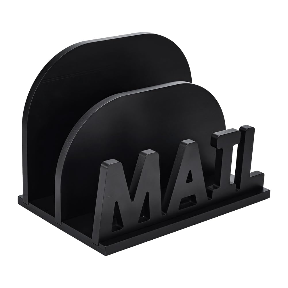 NBEADS 2 Slot Mail Organizer Holder, Wooden Mail Organizer for Desk Mail Organizer Countertop for Office Desktop Envelope and Document Storage Rack, 9x5.9x6.5 Inch