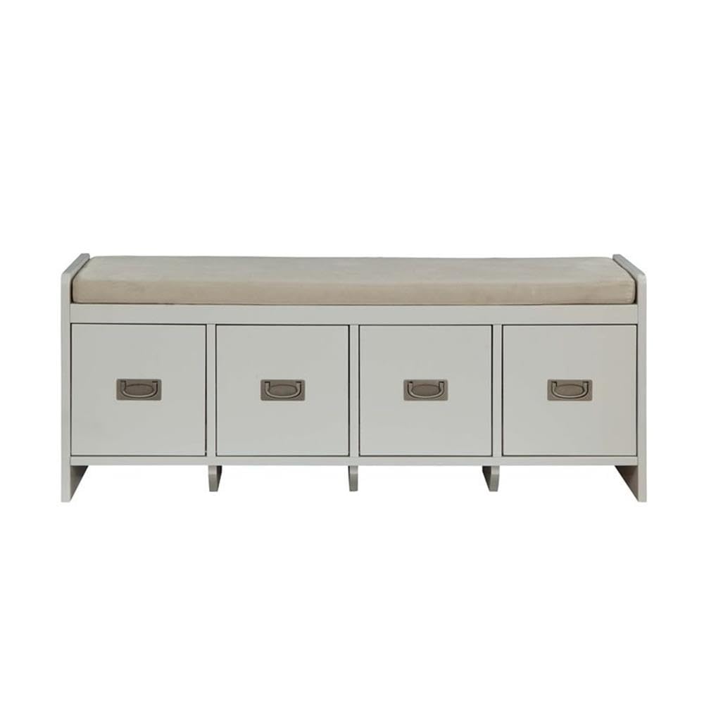 Acme Berci Wooden Upholstered Bench with Removable Cushion in Beige and White