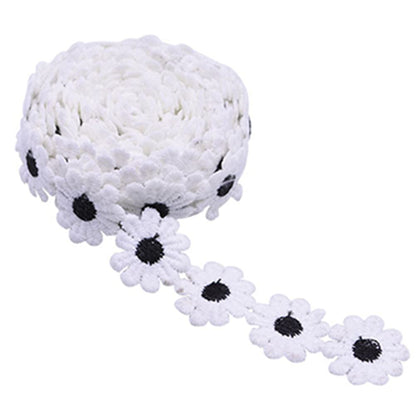 15 Yards 1inch Daisy Lace Trim Flower Applique Lace Ribbon for Gift Wrapping DIY Sewing Craft Wedding Dress Hair Accessories Jewelry Making Dreamcatchers Tassel Embellishment Decorations (Black)