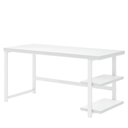 EXCEFUR White Computer Desk, Modern Home Office Desk with Storage Shelf, Wood and Metal Writing Study Table for Living Room Bedroom, 53 Inch