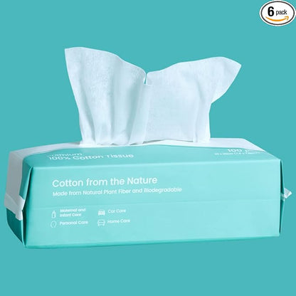 Saraflora 100% Cotton Facial Tissue Soft Dry Wipe 6 Pack, Use